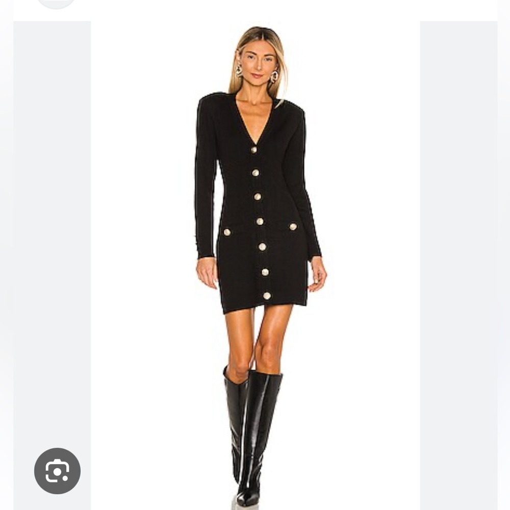 L'AGENCE Black Long Sleeve Dress with Gold Accents